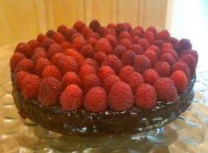 Flourless Chocolate Cake With Chambord Chocolate Glaze & Raspberries