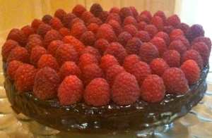 Flourless Chocolate Cake With Chambord Chocolate Glaze & Raspberries